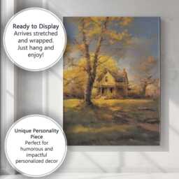 Golden Autumn Tree Farmhouse Landscape Canvas Wall Art Print Decor Picture Ready To Hang - thumbnail 3