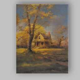 Golden Autumn Tree Farmhouse Landscape Canvas Wall Art Print Decor Picture Ready To Hang - thumbnail 1