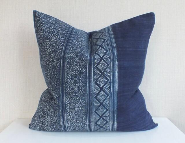 Hmong Cushion Pillowcase Accent Pillow Tribal Fabric Batik Indigo Throw Pillow Ethnic Sofa Cushions - image 1
