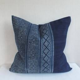 Hmong Cushion Pillowcase Accent Pillow Tribal Fabric Batik Indigo Throw Pillow Ethnic Sofa Cushions - thumbnail 3