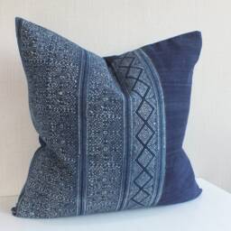 Hmong Cushion Pillowcase Accent Pillow Tribal Fabric Batik Indigo Throw Pillow Ethnic Sofa Cushions - thumbnail 2