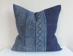Hmong Cushion Pillowcase Accent Pillow Tribal Fabric Batik Indigo Throw Pillow Ethnic Sofa Cushions - thumbnail 1