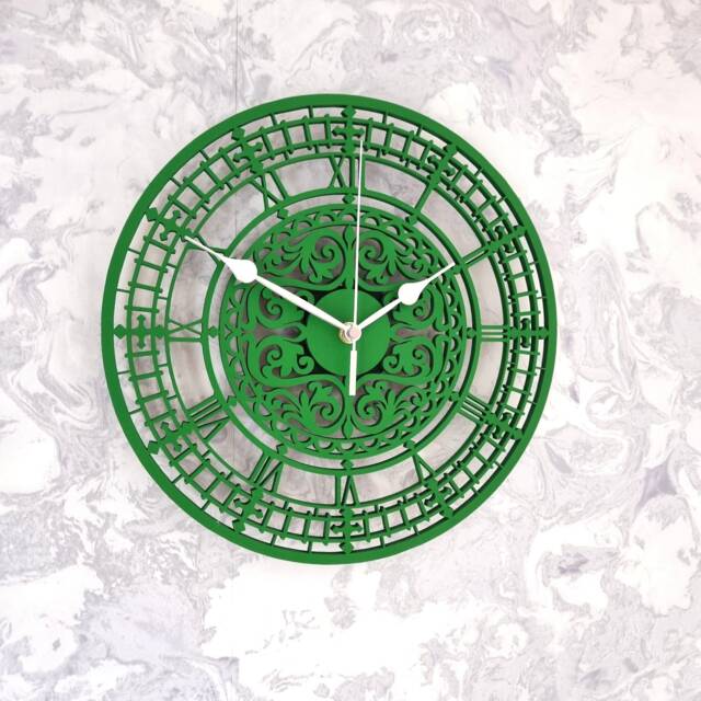 Decorative Wall Clock Green Colour Silent Non Ticking Roman Numerals 30cm Ornament Gift - image 1