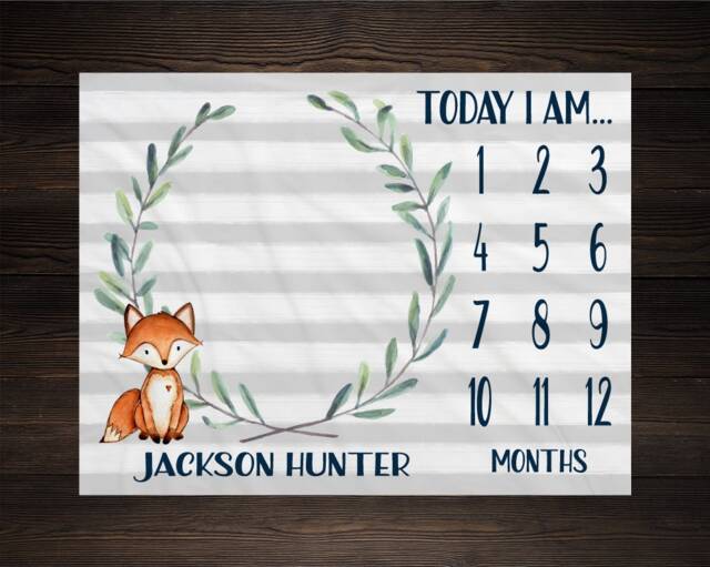 Baby Milestone Blanket Fox Month Growth Tracker Fleece Shower Newborn Gift Minky Boy Neutral Nursery - image 1