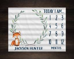 Baby Milestone Blanket Fox Month Growth Tracker Fleece Shower Newborn Gift Minky Boy Neutral Nursery - thumbnail 1