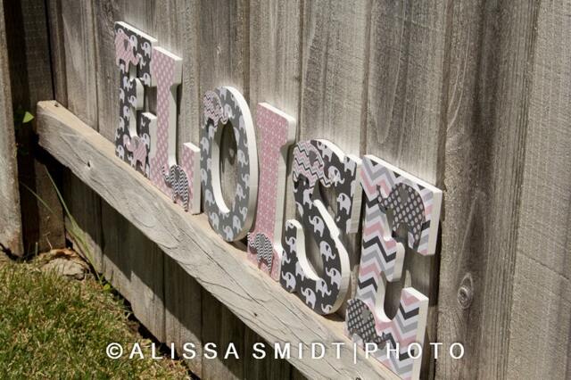 Elephant Nursery Letters Theme Name Sign Baby Boy Gift Shower Pink Decor - image 1