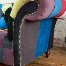 Unique British Handmade 3 Seater Patchwork Chesterfield Sofa - Multicolour Textured Velvet - thumbnail 3