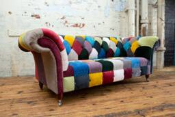 Unique British Handmade 3 Seater Patchwork Chesterfield Sofa - Multicolour Textured Velvet