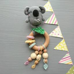 Crochet Koala Baby Gift Set Handmade Rattle, Pacifier Clip, Stroller Chain & Soft Toy - thumbnail 3