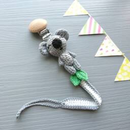 Crochet Koala Baby Gift Set Handmade Rattle, Pacifier Clip, Stroller Chain & Soft Toy - thumbnail 2