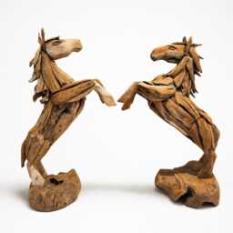 Teak Horse Sculpture - Hand Carved Wooden Rearing Statue Large Rustic Equestrian Home Decor Gift For Lovers - thumbnail 1