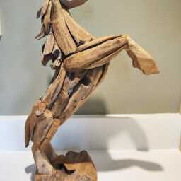 Teak Horse Sculpture - Hand Carved Wooden Rearing Statue Large Rustic Equestrian Home Decor Gift For Lovers - thumbnail 4