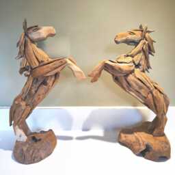 Teak Horse Sculpture - Hand Carved Wooden Rearing Statue Large Rustic Equestrian Home Decor Gift For Lovers - thumbnail 3