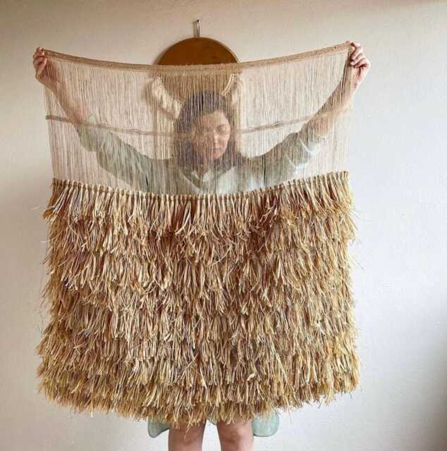Large Raffia Wall Tapestry Bohemian Bedroom Decor - 35x39 Inches - image 1