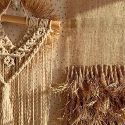 Large Raffia Wall Tapestry Bohemian Bedroom Decor - 35x39 Inches - thumbnail 3