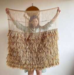 Large Raffia Wall Tapestry Bohemian Bedroom Decor - 35x39 Inches - thumbnail 1
