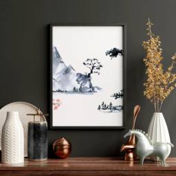 Japanese Zen Home Office Decor For Men Set Of 3 Framed Wall Art Prints, Trendy Japandi Gallery Hanging Office Desk Decor - thumbnail 3