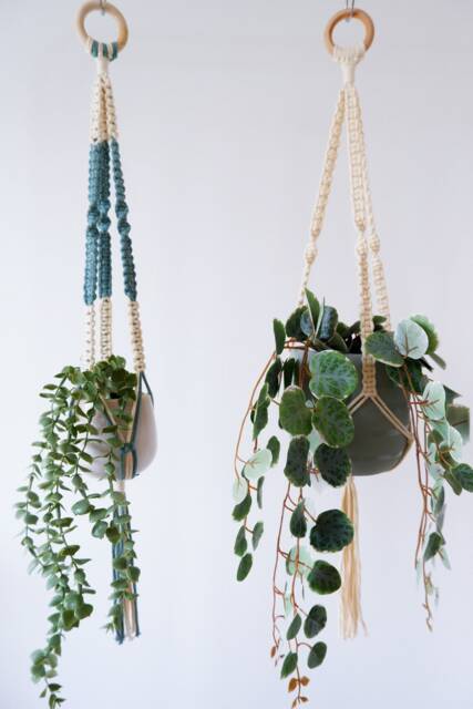 Woven Macrame Plant Hanger - Pattern 1 Home Decor Bohemian Boho Wall Art Minimal Style - image 1