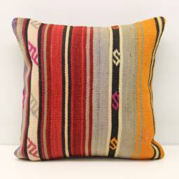 Handmade Kilim Pillow Cover - 16x16 Inch, Turkish Boho Home Decor - thumbnail 2