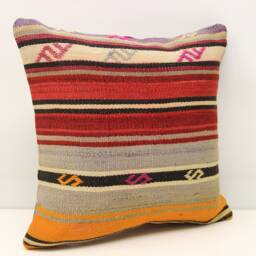 Handmade Kilim Pillow Cover - 16x16 Inch, Turkish Boho Home Decor - thumbnail 1