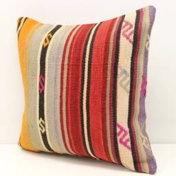 Handmade Kilim Pillow Cover - 16x16 Inch, Turkish Boho Home Decor - thumbnail 3