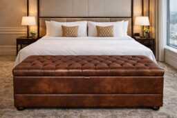 Chesterfield Style End Of Bed Storage Bedding Box Chestnut Faux Leather - thumbnail 1