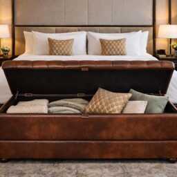 Chesterfield Style End Of Bed Storage Bedding Box Chestnut Faux Leather - thumbnail 2
