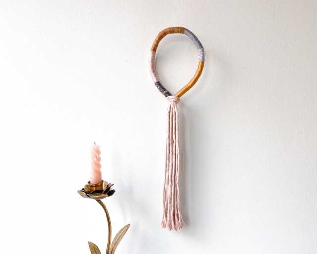 Modern Fringed Macrame Knot For Wall Decor, Wrapped Rope Hanging Gallery Wall, Neutral Knotted Art in A Loop Shape - image 1