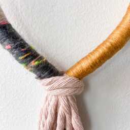 Modern Fringed Macrame Knot For Wall Decor, Wrapped Rope Hanging Gallery Wall, Neutral Knotted Art in A Loop Shape - thumbnail 3