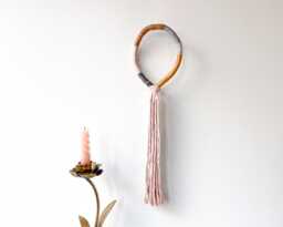 Modern Fringed Macrame Knot For Wall Decor, Wrapped Rope Hanging Gallery Wall, Neutral Knotted Art in A Loop Shape - thumbnail 1