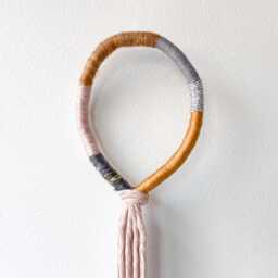 Modern Fringed Macrame Knot For Wall Decor, Wrapped Rope Hanging Gallery Wall, Neutral Knotted Art in A Loop Shape - thumbnail 2