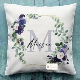 Personalised Name Purple Floral Design Home Quote Linen Style Cushion Cover - thumbnail 1