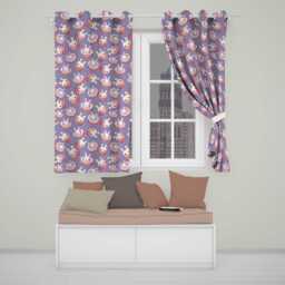 Cute Bunny Donut Dessert Kawaii Purple Background Seamless Pattern Readymade Eyelet Ring Top Thermal 100% Blackout Curtains - thumbnail 1