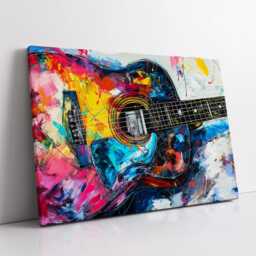 Colorful Guitar Abstract Oil Painting Musical Instrument Wall Art Framed Canvas Poster Print Home Kitchen Living Bedroom Decor Music Gift - thumbnail 2