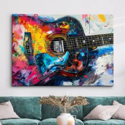 Colorful Guitar Abstract Oil Painting Musical Instrument Wall Art Framed Canvas Poster Print Home Kitchen Living Bedroom Decor Music Gift - thumbnail 1