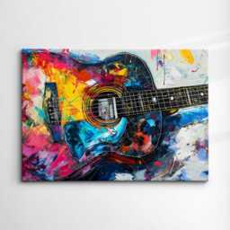 Colorful Guitar Abstract Oil Painting Musical Instrument Wall Art Framed Canvas Poster Print Home Kitchen Living Bedroom Decor Music Gift - thumbnail 3