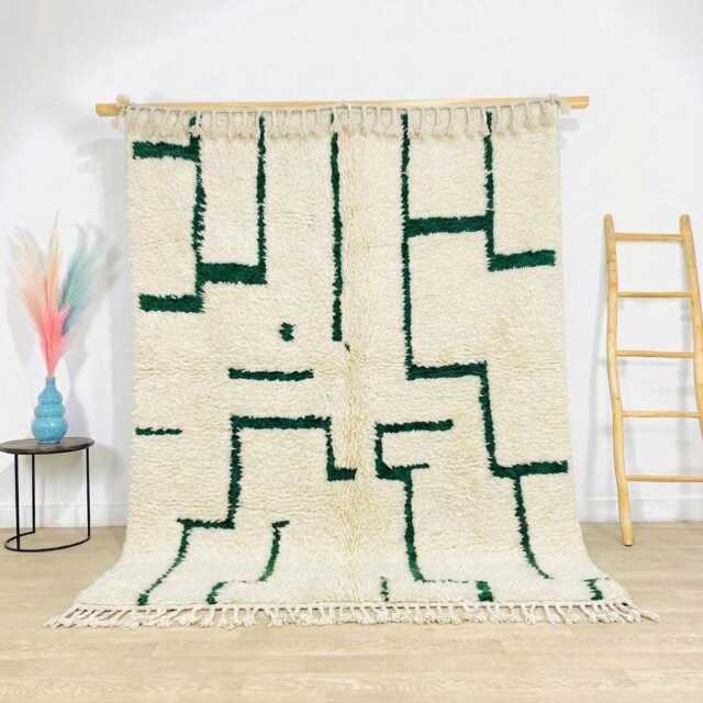 White Green Abstract Berber Shag Rug - Handtufted Large Area Modern Living Room Decor - image 1