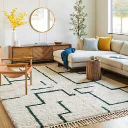 White Green Abstract Berber Shag Rug - Handtufted Large Area Modern Living Room Decor - thumbnail 3