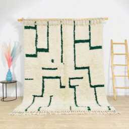 White Green Abstract Berber Shag Rug - Handtufted Large Area Modern Living Room Decor - thumbnail 1