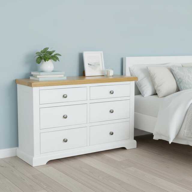 Painted 6-Drawer Chest Of Drawers Oak Top, Assembled - image 1