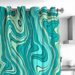 Turquoise Wavy Curtains, Modern Abstract Pattern Aqua Green Drapes, Custom Made Eyelet Or Rod Pocket Panels - thumbnail 2