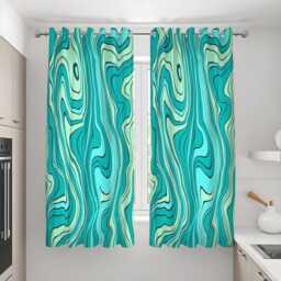 Turquoise Wavy Curtains, Modern Abstract Pattern Aqua Green Drapes, Custom Made Eyelet Or Rod Pocket Panels - thumbnail 3