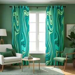 Turquoise Wavy Curtains, Modern Abstract Pattern Aqua Green Drapes, Custom Made Eyelet Or Rod Pocket Panels
