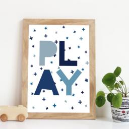 Let's Play Print, Boys Nursery Prints, Blue Wall Art, Playroom Bedroom Decor, Art - thumbnail 1