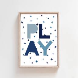 Let's Play Print, Boys Nursery Prints, Blue Wall Art, Playroom Bedroom Decor, Art - thumbnail 2