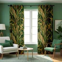 Tropical Jungle Curtains, Green Banana Leaf Drapes, Botanical Rainforest Print Panels, Custom Made Eyelet Exotic Window Decor