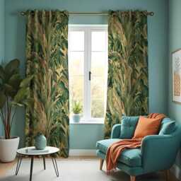 Tropical Jungle Curtains, Green Banana Leaf Drapes, Botanical Rainforest Print Panels, Custom Made Eyelet Exotic Window Decor - thumbnail 2