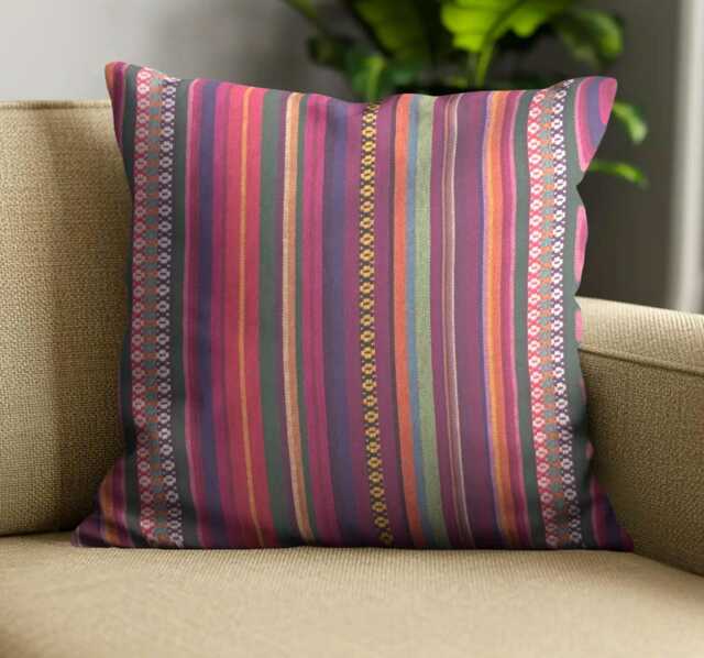 "Pink Striped Mexican Cushion Covers - Woven Multicoloured Ethnic Throw Pillow 16""/18" - image 1