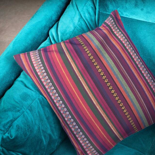 "Pink Striped Mexican Cushion Covers - Woven Multicoloured Ethnic Throw Pillow 16""/18" - image 1