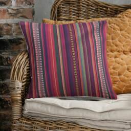 "Pink Striped Mexican Cushion Covers - Woven Multicoloured Ethnic Throw Pillow 16""/18" - thumbnail 3